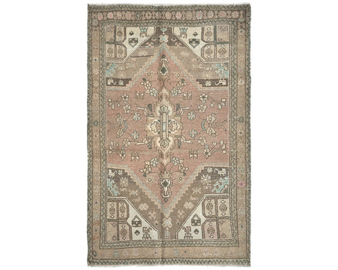 3x5 Vintage Brown Persian Style Hand Knotted Low Pile Wool Area Rug